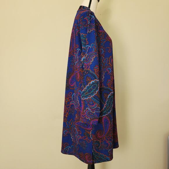 Susan Graver Sz L Open Front Cardigan Duster Topper Paisley Long Sleeve Pockets - Picture 6 of 16